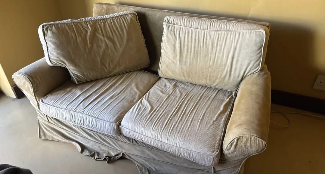Before: worn sofa